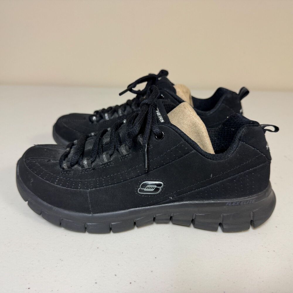 Sketchers Sneakers Black Suede Womens 6.5 Trend Setters Memory Foam Lace Up